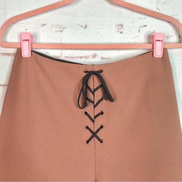 TOPSHOP Dusty Pink Lace-Up Waist Wide Leg Trousers Gauchos Culottes Size 6 - Picture 8 of 14